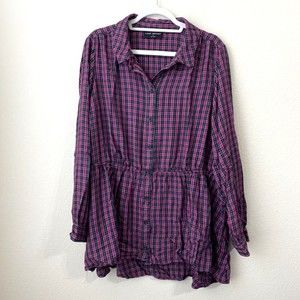 Lane Bryant Womens Tunic Top Size 22 Plaid Button Front Long Sleeve L4